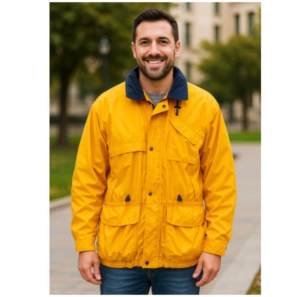 Timberland Rain Coat Hidden Hoodie Drawstring Waist Pockets Lined Jacket Size XL